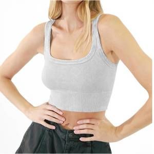 NEW NIKIBIKI wash ribbed cropped top in vintage cool grey